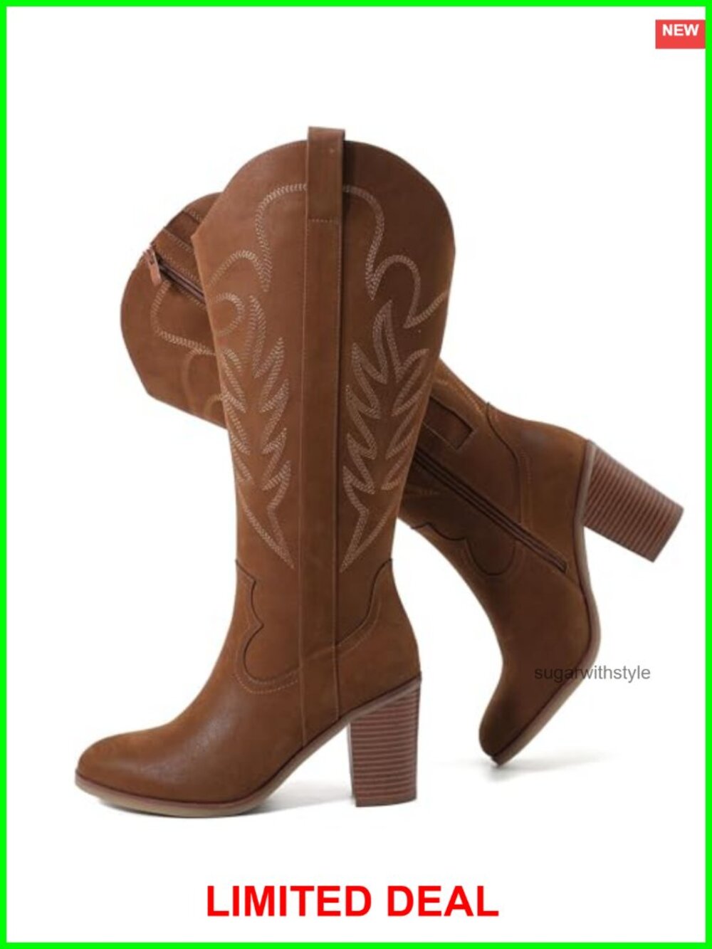 Women's Extra Wide Calf Knee High Cowboy Boots Memory Foam Side Zip